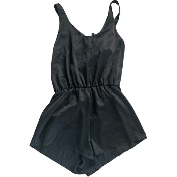 EUC Victoria's Secret Black Satin 1-Piece Bow Tie Hem Ruched Waist Sleeveless S - Picture 2 of 6